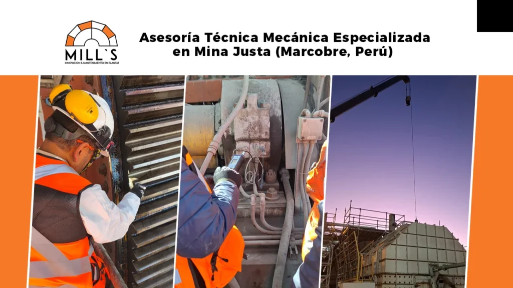 Técnicos de MILL’S realizando evaluación mecánica especializada en molino de bolas 24,5’x36’ en Mina Justa, Perú.